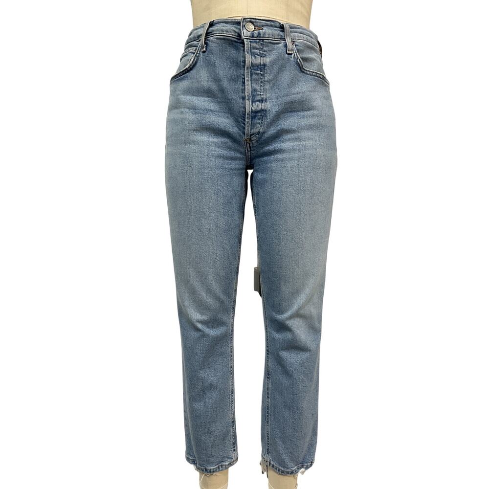 Agolde Vintage Blue Riley High Rise Straight Crop Denim Jeans Size 28 - Picture 2 of 5